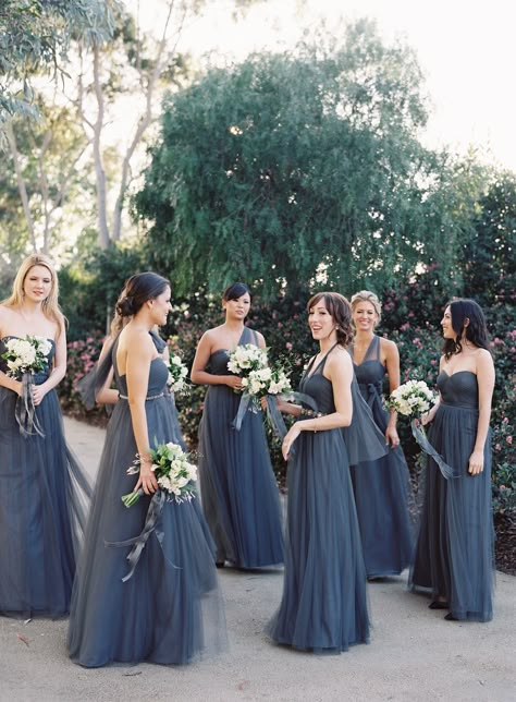 Grey Blue Bridesmaid Dresses, Steel Blue Bridesmaid Dresses, Navy Blue Wedding Theme, Fall Bridesmaids, Fall Bridesmaid Dresses, Convertible Bridesmaid Dress, Dark Steel, Blue Themed Wedding, Blue Tulle