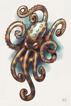 Blue Ringed Octopus Drawing, Blue Ringed Octopus Tattoo, Pretty Octopus, Octopus Art Drawing, Blue Ringed Octopus, Gas Mask Tattoo, Ringed Octopus, Squid Tattoo, Glass Octopus