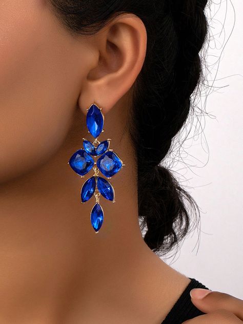 Royal Blue  Collar  Zinc Alloy   Embellished   Women's Fashion Jewelry Royal Blue Prom Dress Accessories, Royal Blue Prom Jewelry, Royal Blue Earrings Prom, Ornate Blue Earrings For Formal Events, Royal Blue And Silver Earrings, Luxury Royal Blue Formal Jewelry, Cobalt Blue Jewelry, Colbalt Blue Dress, Royal Blue Accessories