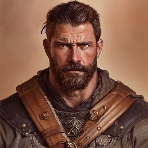 Fantasy Peasant Male, Baldurs Gate Portraits, Lumberjack Character Design, Human Fighter Dnd Male, Medieval Character Design Male, Character Design Inspiration Male, Medieval Character Art, Bearded Characters, Baldur's Gate Portraits