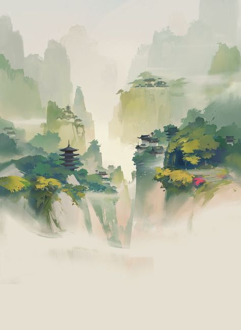 Chinese Background, Chinese Wallpaper, Chinese Aesthetic, Chinese Art Painting, Japanese Drawings, Graffiti Murals, Art Videos Tutorials, Chinese Landscape, Watercolor Mountains