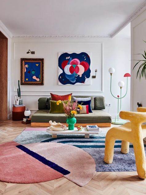 Light Green Walls, Geometric Furniture, Colorful Apartment, Interior Design Per La Casa, Memphis Design, Colourful Living Room, Style Deco, Design Del Prodotto, Eclectic Design