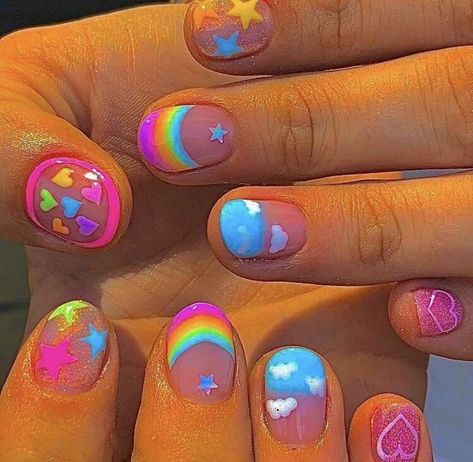 Kidcore Acrylic Nails, Indie Nails Short, Kidcore Nails Short, Weirdcore Nails, Indie Nail Designs, Kidcore Nails, Nails Indie, Indie Nails, Nail Design Glitter