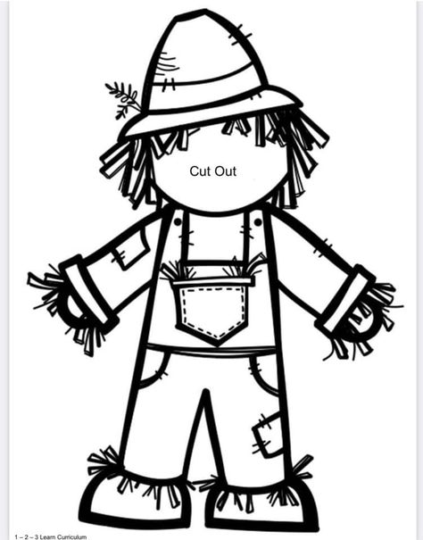 Scarecrow Picture Craft, Scarecrow Printable Template, Scarecrow Outline, Fall Picture Crafts For Kids, Scarecrows Preschool Crafts, Scare Crow Crafts For Kids, Scarecrow For Preschool, Scarecrow Hat Template, Prek Scarecrow Craft