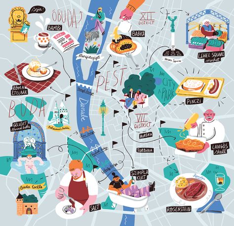 Fare Mag Budapest // illustrated map Budapest Illustration, Magazine Editorial, Photoshop Tools, Illustrated Map, Freelancing Jobs, Budapest, Adobe Photoshop, Photoshop, Map