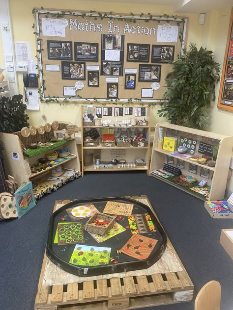 Eyfs Setting Ideas, Preschool Areas Ideas, Early Years Educator Level 3, Maths Area Eyfs Classroom Displays, Maths Areas Eyfs, Early Years Numeracy Area, Reception Maths Area, Maths In Action Display Eyfs, Maths Area Nursery