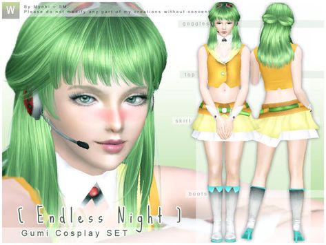 Endless Night by Screaming Mustard  http://www.thesimsresource.com/downloads/1180268 Sims Vocaloid Cc, The Sims 4 Vocaloid Cc, Vocaloid Sims 4 Cc, Sims 4 Vocaloid Cc, Sims 4 Vocaloid, Gumi Cosplay, Cc Packs, Sims 3 Cc Finds, Sims 3 Mods