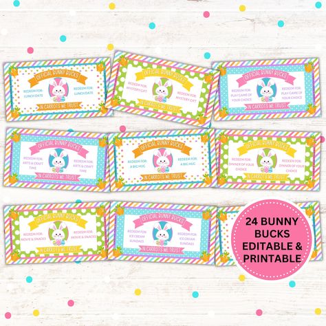 Easter Printable Bunny Bucks: Fun Easter Basket Filler & Egg Hunt Prize Easter Jokes, Fun Easter Baskets, Kids Easter Party, Easter Games For Kids, Easter Basket Crafts, Candy Easter Basket, Easter Egg Fillers, Egg Fillers, Easter Printable