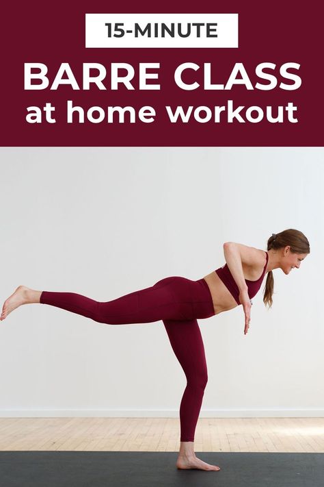 This 15-Minute Barre Workout was created to bring the boutique Physique 57 and Pure Barre class experience to your home. You don't even need a ballet barre (although you can always add a countertop or a chair to assist with balance if needed)! Think barre meets pilates, yoga sculpt and strength training all in one full body workout. A quick and effective barre workout that hits the legs, thighs, glutes, arms, shoulders, back, triceps, core and abs -- all in JUST 15 minutes! Barre Routine, Beginner Barre Workout At Home, Barre Arm Workout, Barre Home Workout, Barre Class Workout, 20 Minute Barre Workout, Barre Warm Up Routine, Pure Barre Workout, Barre Exercises At Home