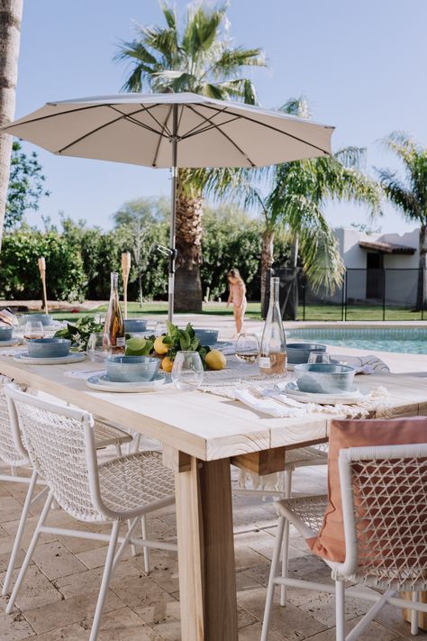 the ldl home: our backyard reveal Dining Table For 8, Modern Dining Area, Modern Outdoor Dining Chairs, Dining Table For 6, Poolside Dining, Brown Dining Table, Mid Century Modern Dining Room, Beautiful Outdoor Living Spaces, Midcentury Modern Dining Table