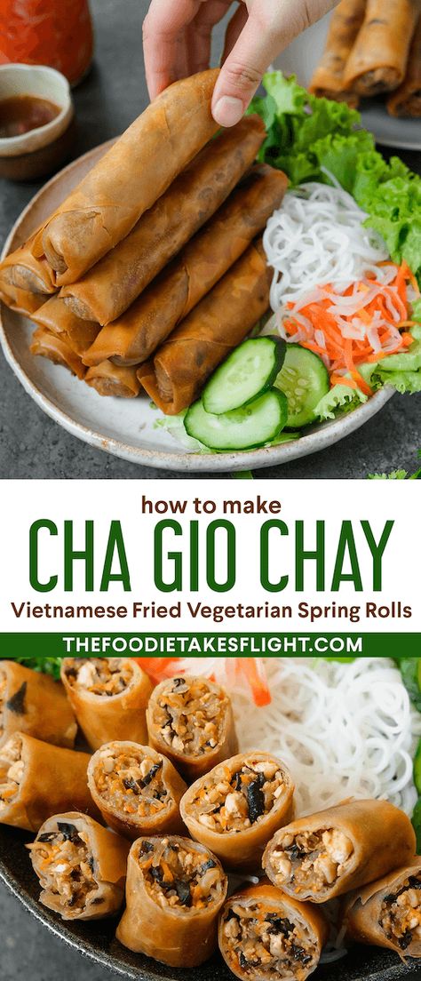 Vietnamese Spring Rolls Cha Gio, Spring Roll Fried, Thai Spring Rolls Vegetarian, Spring Roll Recipe Vietnamese, Fried Spring Rolls Vegetarian, Fried Veggie Spring Rolls, Vegan Vietnamese Spring Rolls, Spring Roll Filling Ideas Vegetarian, Veitmanese Spring Rolls