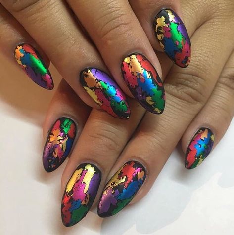 Blue Foil Nails, Foil Nail Art, Sassy Nails, Diy Nail Designs, Glam Nails, Get Nails, Rainbow Nails, Foil Nails, Nail Studio