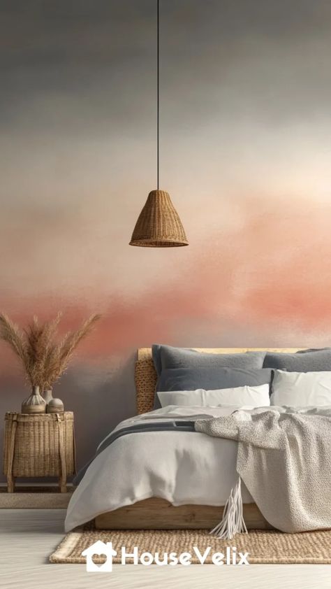 Ombré Paint Effect Updated Master Bedrooms Mural, Hand Painted Bedroom Wall, Ombré Wall Paint, Ombre Painting Ideas, Mural Art Bedroom Ideas, Ombre Wall Diy, Ombre Wall Paint, Bedroom Mural Ideas, Wall Murals Painted Bedrooms