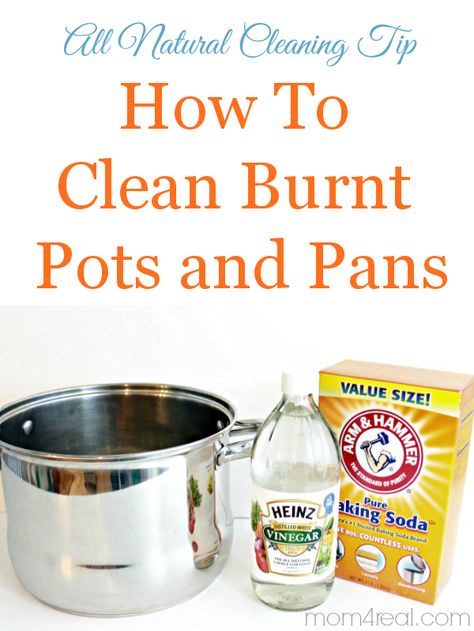 How To Clean Burned Pots and Pans in minutes! Cleans burnt of food and stains easily. via @Mom4Real Clean Burnt Pots, Clean Baking Pans, Deep Cleaning Tips, Natural Cleaning, Cleaners Homemade, Clean Dishwasher, Toilet Cleaning, Natural Cleaning Products, House Cleaning Tips