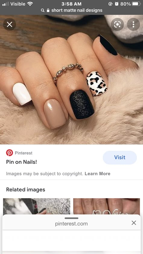 Fall Lepord Nails, Cute Leopard Nails, Oval Fall Nails Designs, Black And Brown Nails Design, Black And Leopard Nails, Fall Nails Leopard, Cute Fall Cheetah Nails, Nail Designs With Glitter, Neutral Cheetah Nails