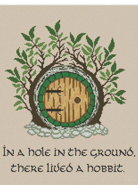 Hobbit Door Cross Stitch, Lord Of The Rings Cross Stitch Pattern Free, Hobbit Cross Stitch Pattern Free, Hobbit House Cross Stitch, Hobbit Hole Cross Stitch, Cross Stitch Lord Of The Rings Pattern, Lord Of The Ring Cross Stitch, Goblincore Cross Stitch, The Hobbit Crochet