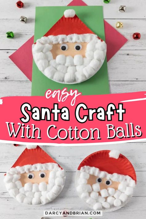 For a festive holiday craft that's both easy and adorable, try our Santa craft with cotton balls! This activity involves painting a paper plate for Santa's face and gluing on cotton balls for his beard. It's a great way to practice fine motor skills while also incorporating some sensory play. Plus, these Santas make cute decorations or can be used in imaginative play as well. Crafts To Do With Cotton Balls, Santa Crafts For Kids Preschool, Christmas Craft Cotton Balls, Cotton Ball Santa Craft, Santa Craft Toddler, Christmas Cotton Ball Crafts, Cotton Ball Crafts For Kids Christmas, Santa Cotton Ball Craft, Santa Claus Crafts For Toddlers