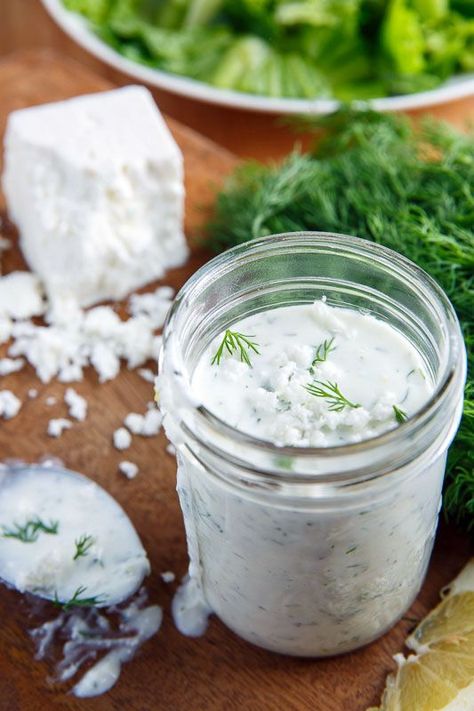 Creamy Feta and Dill Dressing Feta Dressing, Awesome Desserts, Dill Dressing, Creamy Feta, Salad Dressing Recipes Homemade, Marinade Sauce, Homemade Salads, Homemade Salad Dressing, Italian Dressing