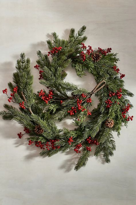 Faux Pine Berry Garland | Anthropologie Indoor Holiday Decor, Berry Garland, Christmas Interiors, Hand Poured Candle, Outdoor Garden Furniture, Garden Essentials, Plant Life, Inspired Homes, Yule