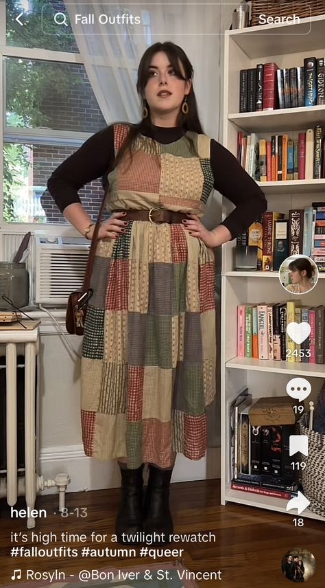 Plus Size Autumn Dress, Plus Size Professor Outfits, 90s Fall Outfits Plus Size, Plus Size Winter Boho Outfits, Plus Size Art Teacher Outfits, Plus Size Librarian Outfits, Funky Outfits Summer, Librarian Style Midsize, Plus Teacher Outfits