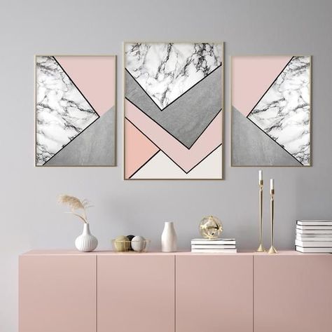 Room Decor Bedroom Rose Gold, Geometric Bedroom, Rose Gold Room Decor, Rose Gold Rooms, Pink And Grey Room, Gold Room Decor, Gold Printable, Prints Pink, Gold Rooms