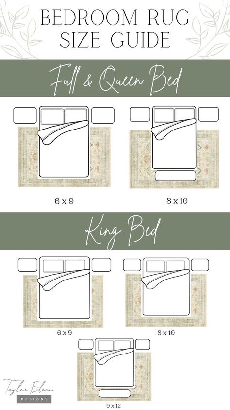 Rug Placement Bedroom King Bed, King Size Bed Rug Guide, King Bed Rug Placement, Bedroom Rugs Under Bed King, Bedroom Rug Placement King, Rug Size King Bed, King Bed Rug Size, Rug Size For Queen Bed, Bed Rug Placement