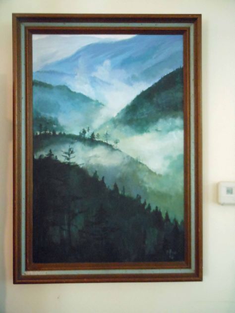 An original painting by my mother, B. Pimm.  Looks like smokey mountains. Smokey Mountain Tattoo, Foggy Mountains Painting, Smoky Mountain Painting, Stormy Mountains Painting, Appalachian Mountains Painting, Watercolor Trees, Mountain Art, Simple Art, Artsy Fartsy