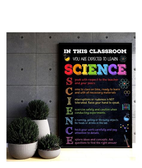 Classroom Expected Printable Counseling Supplies Science Charts For Classroom, Science Classroom Rules, Science And Technology Poster Making, Poster About Science And Technology, Science Posters Classroom, Science Class Decorations, Science Rules Poster, Counseling Wall Art, Class Board Decoration