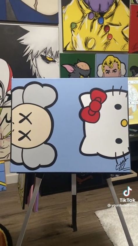 Bbf Painting, Painting Ideas For Big Canvas Easy, Easy Things To Paint For Beginners Cute, Black Art Painting Canvas Easy, Connecting Canvas Paintings, Graphic Canvas Paintings, Posca Pens Art Canvas, Easy Kaws Painting Ideas, Y2k Things To Paint