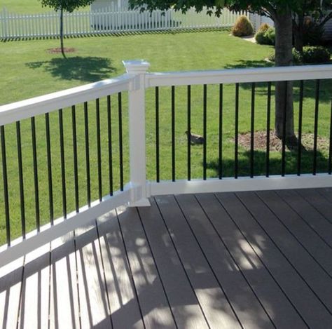 Vinyl Deck Railing, Lattice Deck, Modern Patio Doors, Deck Stair Railing, Deck Railing Systems, Aluminum Balusters, Front Porch Railings, Vinyl Deck, Patio Railing