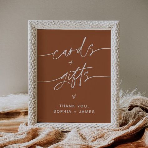 $11.25 | SIENNA Cards and Gifts Sign - Terracotta Wedding | Wedding Decors | wedding sign, wedding cards and gifts sign, wedding cards sign, wedding gift sign, cards and gifts sign, bohemian wedding, terracotta wedding, burnt sienna, bohemian cards and gifts, boho wedding sign Bridal Shower Poster, Wedding Gift Signs, Cards And Gifts Sign, Wedding Decors, Terracotta Wedding, Modern Script Font, Tabletop Signs, Bohemian Rustic, Intimate Elopement