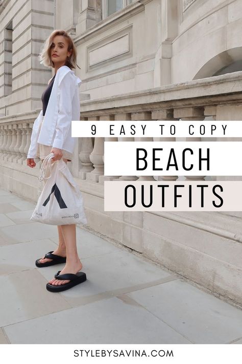 beach outfit ideas Vacation Outfits Minimalist, Casual Beach Outfit Korean, Casual Beach Outfit Simple, Simple Beach Outfit Ideas, Minimalist Beach Outfit, Minimal Summer Outfits, Minimalist Summer Style, Simple Beach Outfit, Minimalist Summer Outfit