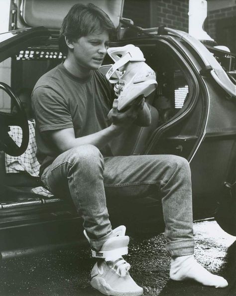 back to the future, michael j fox as marty with nike mags, 1985 Ingmar Bergman, Michael J Fox, J Fox, Marty Mcfly, Nike Free Run, Nike Free Runs, Michael J, Shoes Outlet, To The Future