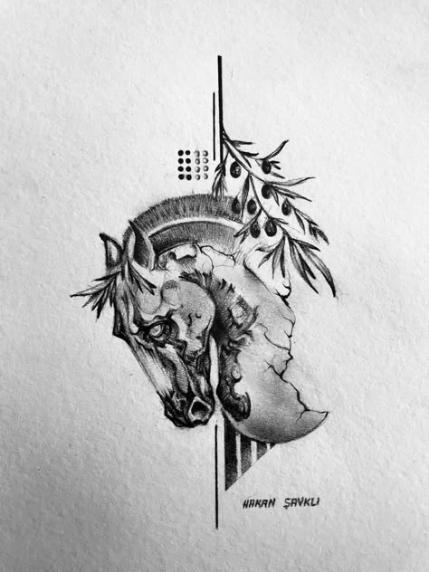 Aztec Horse Tattoo, Mens Horse Tattoo, Greek Horse Tattoo, Horse Tattoo Design Sketches, Horse Skull Tattoo, Horse Tattoo Ideas, Horse Head Drawing, Pointillism Tattoo, Horse Tattoo Design