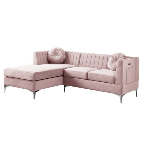 Pink Sectional, Velvet Sectional Sofa, Mid Century Sectional, Velvet Sectional, Living Room Arrangements, Modern Sofa Sectional, Sofa Chaise, Ottoman Set, Decor Pillows