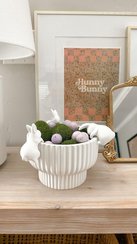 Remaking the viral Pottery Barn Easter bowl🐰 I grabbed a $10 round Walmart planter and the cutest $5 hanging bunnies from the Target… | Instagram Pottery Barn Easter, Easter Pottery, Holiday Inspo, Target Dollar Spot, Easter Crafts Diy, Diy Decor Crafts, Easter Decorations, Easter Crafts, Pottery Barn