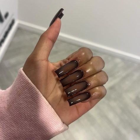 Fall is here 🍁 The beginning of November is available for booking🤎 #airbrush #airbrushnails #fall #autumn #fallnails #atl #atlnails #atlanta | Instagram Brown Aura, Christmas Press On Nails, Brown Acrylic Nails, Brown Nail, Airbrush Nails, Acrylic Press On Nails, Colored Acrylic Nails, Fall Acrylic Nails, Bling Acrylic Nails