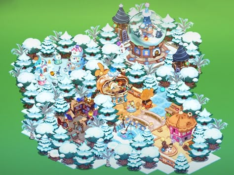 Crk Winter Kingdom, Winter Cookie Run Kingdom Layout, Cookie Run Kingdom Snow Layout, Cookie Run Kingdom Train Station, Cookie Run Kingdom Winter Layout, Cookie Run Decor Ideas, Cookie Run Kingdom City Idea, Crk Kingdom Layout Ideas, Crk Builds