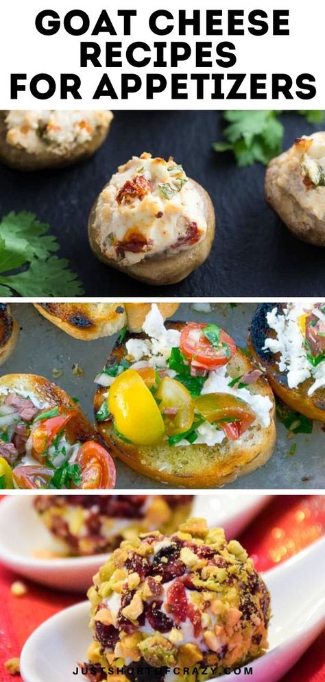 We LOVE goat cheese at our house so I decided to round up some of the best goat cheese recipes for appetizers that you'll want to serve at your next party. How To Serve Goat Cheese On A Charcuterie Board, Goats Cheese Starter, Cheese Appetizer Recipes, Goat Cheese Recipes Appetizers, Chevre Cheese, Recipes For Appetizers, Crackers Appetizers, Sausage Appetizers, Cheese Recipes Appetizers