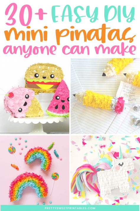 32 DIY Mini Piñatas That Are Perfect Party Favors For Kids - Pretty Sweet Printables Individual Pinatas Diy, Diy Small Pinata, Pinata Party Decorations, How To Make Mini Pinatas, Mini Pinatas Diy, Diy Mexican Party Favors, Diy Mini Pinata Template, Piñata Diy Easy, Small Pinata Ideas