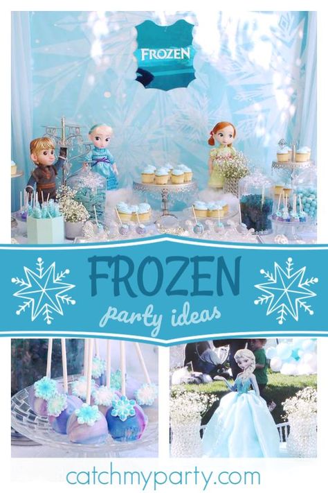 If you're hosting a Frozen party for a younger child then you may find this next party interesting. The dessert table is decorated with baby dolls of our favorite Frozen characters which brings such warmth to the party. You don't want to miss the gorgeous Elsa centerpiece with a beautiful tulle skirt. It's such a cool idea and is the perfect Frozen party decoration. See more party ideas and share yours at CatchMyParty.com #catchmyparty #partyideas #frozenparty #frozen #frozen2 #frozenpartyideas Olaf Birthday Cake, Frozen Table, Frozen Party Favors, Olaf Birthday, Winter Wonderland Birthday Party, Frozen Party Decorations, Disney Frozen Birthday Party, Disney Frozen Party, Frozen Birthday Theme