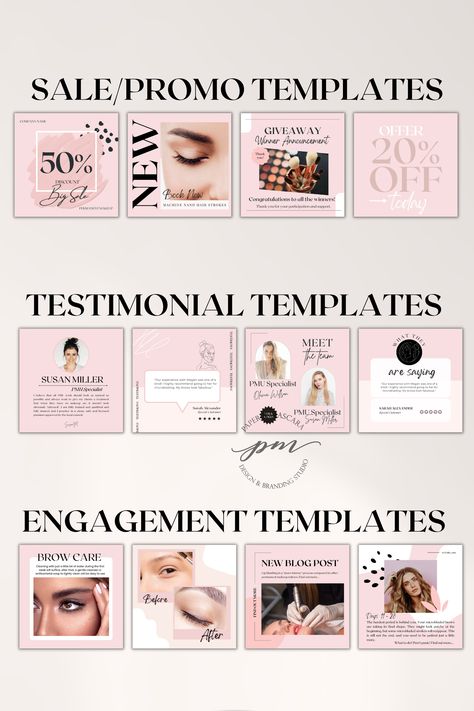 A beautiful collection of Pink Permanent Makup posts and Esthetician templates. These Instagram esthetician posts are easily editable in Canva and will save you a lot of time! A pack of permanent social media templates includes permanent makup before and after, permanent makup aftercare advice, feedback, facts, and many more. Create a cohesive luxury easthetic Instagram feed with these Canva permanent makup templates. Luxury Aesthetic Instagram, Esthetician Posts, Esthetician Social Media, Esthetician Templates, Esthetician Quotes, Esthetician Instagram, Cohesive Instagram Feed, Esthetician Marketing, Skincare Quotes