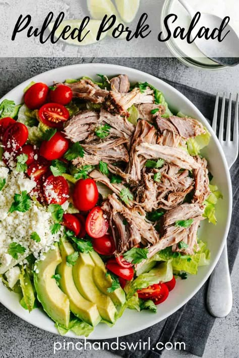 Hearty and vibrant Pulled Pork Salad is loaded with flavors and textures! It's a wonderful way to enjoy leftover pulled pork. Pulled Pork Dinner Recipes, Salad With Pulled Pork, Pulled Pork Salad Recipes, Recipes With Pulled Pork Leftovers, Carnitas Salad, Pickled Pork, Pork Salad Recipes, Pulled Pork Salad, Pulled Pork Leftover Recipes