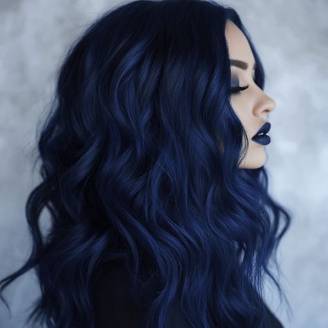 20 Awesome Dark Blue Hairstyles to Revitalize Your Look - My Blog Blue Bayalage Hair Dark, Dark Blue Peekaboo Hair, Dark Midnight Blue Hair, Dark Blue Hairstyles, Dark Blue Balayage, Jet Blue Black Hair, Dark Blue Hair Color Ideas, Dark Blue Hair Color, Deep Blue Hair