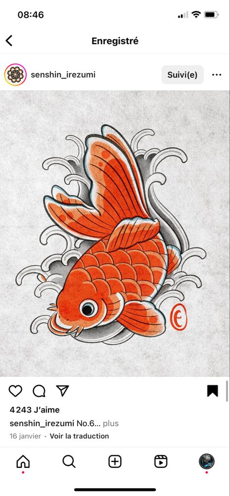 Gold Fish Tattoos, Gold Fish Tattoo Design, Fish Small Tattoo, Koinobori Tattoo, Fish Bowl Tattoo, Japanese Goldfish Tattoo, Gold Fish Tattoo, Pez Koi Tattoo, Goldfish Tattoo