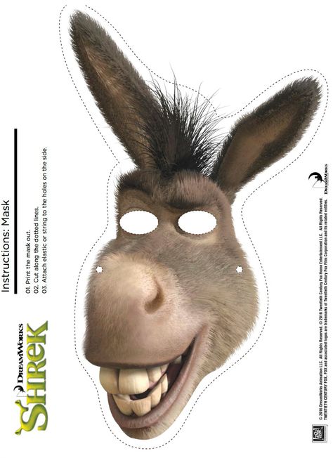 Free Printable Shrek Donkey Mask Shrek Photo Booth, Shrek Donkey Costume, Donkey Mask, Shrek Wedding, Donkey Costume, Photo Booth Props Free, Shrek Birthday, Shrek Character, Shrek Party