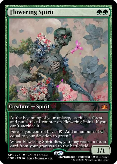 Flowering Spirit — Creature — Spirit — Magic: the Gathering — MtG — Concept Card Cute Mtg Cards, Magic The Gathering Card Art, Magic The Gathering Table, Magic The Gathering Artwork Cards, Magic The Gathering Aesthetic, Magic The Gathering Artwork, Spirit Creature, Mtg Artwork, Magic Card Game