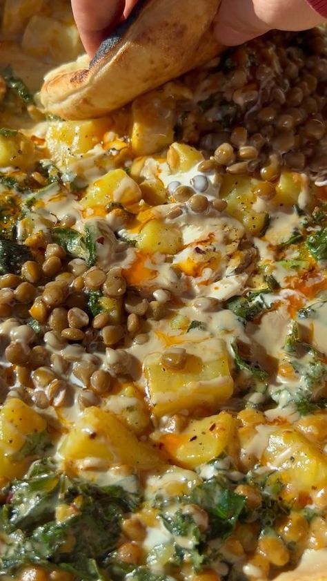 Healthy Meals Potatoes, Healthy Scandinavian Recipes, Creamy Lentil Recipes, Simple Good Food Recipes, Fall Whole Food Recipes, Low Sodium Lentil Recipes, Lentil And Potato Recipes, Light Vegetarian Meals, Sweet Potato And Kale Recipes