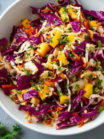 Mexican Mango, Lentil Chili Recipe, Mexican Slaw, Fish Tacos With Cabbage, Mango Slaw, Lentils Vegan, Red Cabbage Slaw, Mango Chunks, Shrimp Tacos