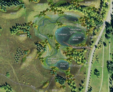 N Glenmore Wetland Concept Plan Water Catchment Architecture, Wetland Park Masterplan, Wetland Landscape Design, Wetland Design, Sponge City, Landscape Diagram, Landscape Architecture Plan, Floating Architecture, Wetland Park